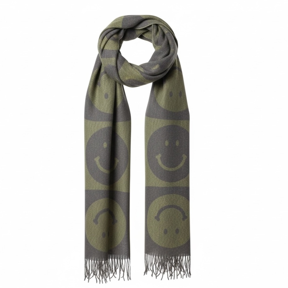 Wild Fable Smiley Face Scarf Fringe Yellow Tan Cozy Scarf